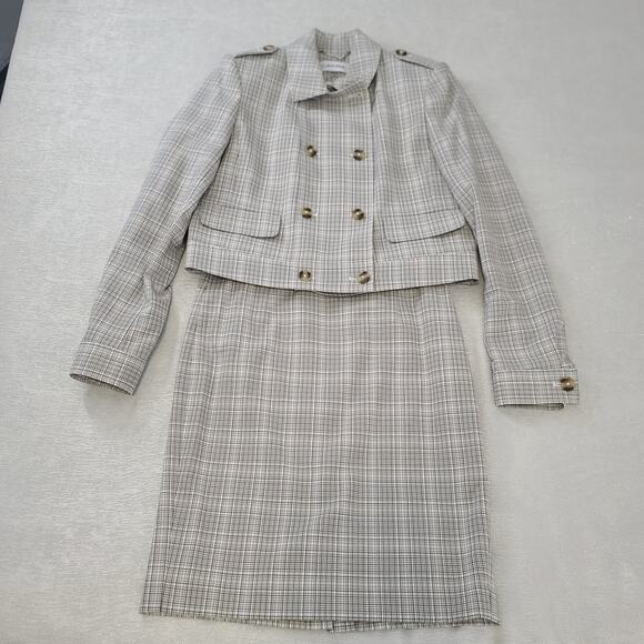 Calvin Klein Women's Plaid Double-Breasted Suit Cropped Set in Plaid Size 4 Twee - Picture 5 of 11